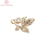 6PCS 10x14MM 24K Plated Brass Zircon Flower Charms Pendants
