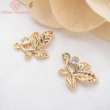 6PCS 10x14MM 24K Plated Brass Zircon Flower Charms Pendants