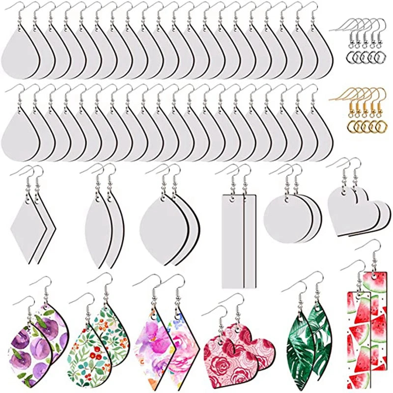 52 Sublimation Blank Earrings, Heat Transfer Pendant Earrings with Hooks