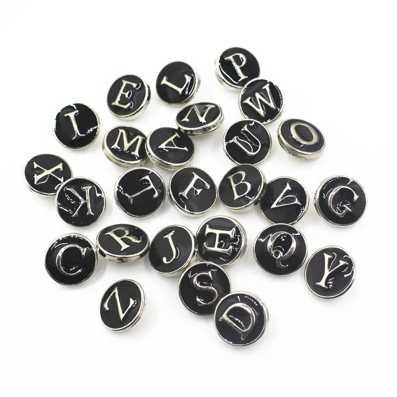52pcs Enamel A-Z Alphabet Snap Buttons for 12mm Ginger Button Snap Bracelet
