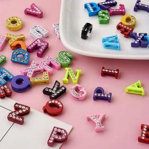 52pcs Mixed Zinc Alloy A Rhinestone Letter Slide Charms A~Z
