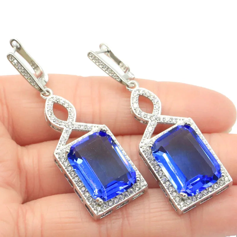 Delicate Tanzanite Purple Spinel CZ Wedding Silver Earrings