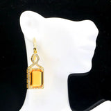 Princess Cut Golden Citrine CZ Silver Earrings for Daily Wear