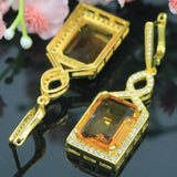 Princess Cut Golden Citrine CZ Silver Earrings for Daily Wear