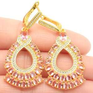 Pink Kunzite CZ Women Dating 14k Silver Pendant Earrings