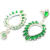 Big Drop Green Emerald CZ Women Wedding 925 Silver Earrings