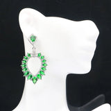 Big Drop Green Emerald CZ Women Wedding 925 Silver Earrings