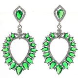 Big Drop Green Emerald CZ Women Wedding 925 Silver Earrings