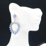 Big Drop Green Emerald CZ Women Wedding 925 Silver Earrings
