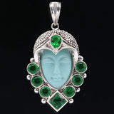 Big Goddess Turquoise Face Green Peridot Emerald Silver Pendant