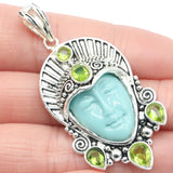 Big Goddess Turquoise Face Green Peridot Emerald Silver Pendant