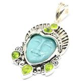 Big Goddess Turquoise Face Green Peridot Emerald Silver Pendant