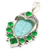 Big Goddess Turquoise Face Green Peridot Emerald Silver Pendant