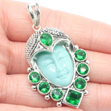 Big Goddess Turquoise Face Green Peridot Emerald Silver Pendant
