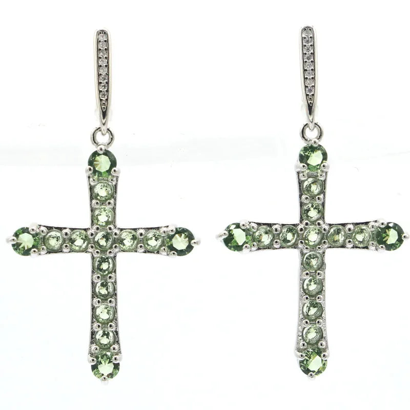 Green Tsavorite Garnet Aquamarine CZ 925 Silver Earrings