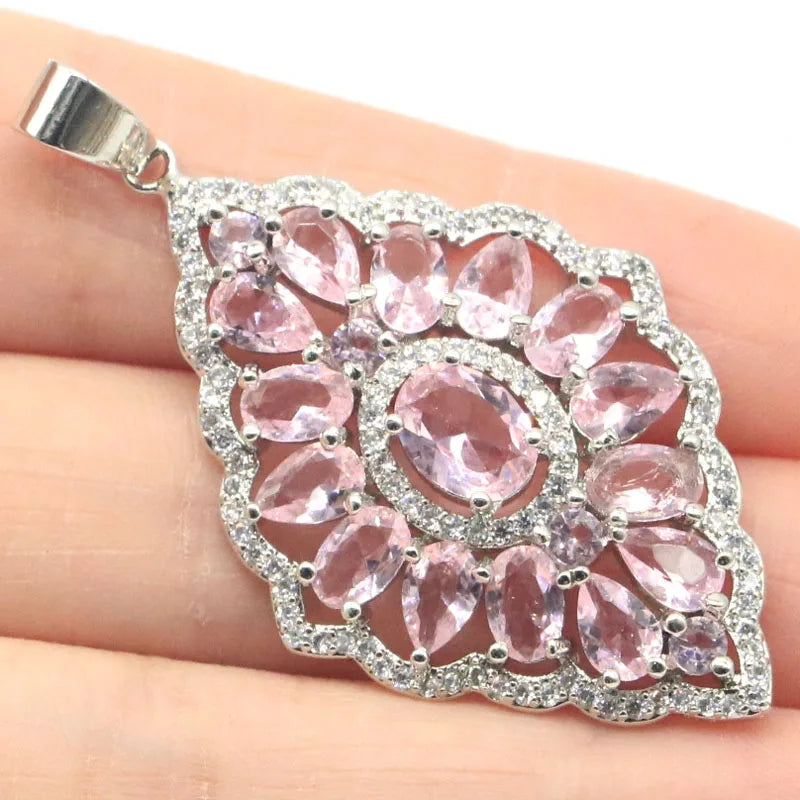 Pink Tourmaline Tanzanite CZ Silver Pendant