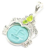 Special Goddess Face Turquoise Pink Morganite Aquamarine Peridot Pendant