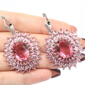 Deluxe 52x32mm Pink Morganite CZ Drop Earrings