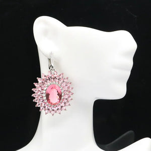 Deluxe 52x32mm Pink Morganite CZ Drop Earrings