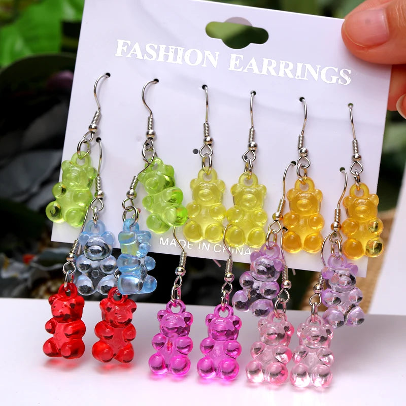 Fruit Cartoon Bear Animals Hanging Earrings for Girls Kids Funny Jewelry Gift