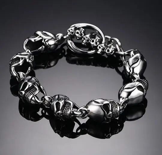 53g 316L Stainless Steel Biker Skull Bracelet 8mm 8.26'' XMAS