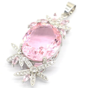 53x25mm Pink Kunzite CZ Silver Pendant Earrings