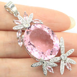 53x25mm Pink Kunzite CZ Silver Pendant Earrings