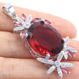 Delicate Pink Raspberry Rhodolite Garnet CZ Silver Pendant