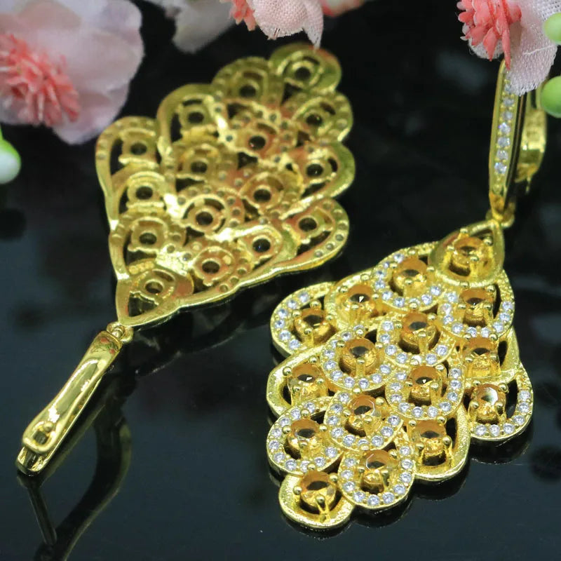 Delicate Golden Citrine CZ Silver Earrings Pendant Set