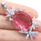 Gorgeous Pink Morganite CZ Women Dating Silver Pendant