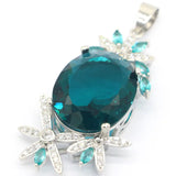 Big Oval Aquamarine CZ Wedding Silver Pendant