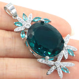 Big Oval Aquamarine CZ Wedding Silver Pendant