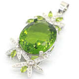 Big Oval Green Peridot CZ Silver Pendant for Women