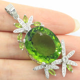 Big Oval Green Peridot CZ Silver Pendant for Women