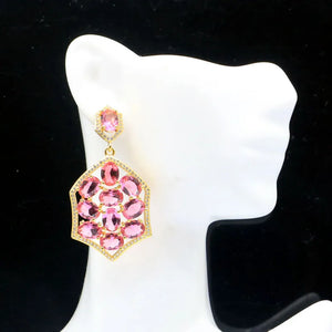 Big 14g Pink Tourmaline CZ Silver Earrings