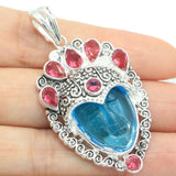 Egypt Goddess Aqua Quartz Face Rhodolite Garnet Silver Pendant