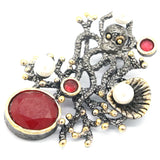 Neo-Gothic Octopus Pendant with Ruby, Tanzanite, Morganite, Pearl