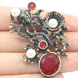 Neo-Gothic Octopus Pendant with Ruby, Tanzanite, Morganite, Pearl