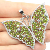 Butterfly Shape Green Peridot CZ Silver Pendant for Women