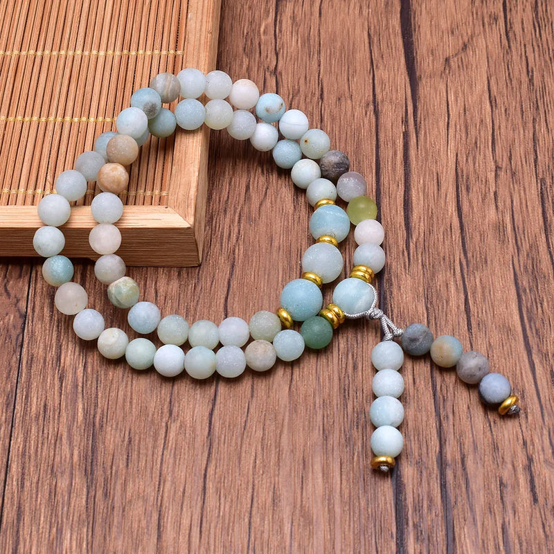 Natural Rose Quartz Mala Necklace - 54 Beads Hand-Knotted Prayer Beads