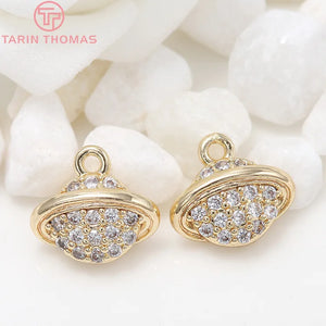 4PCS 8X10MM Hole 1.5MM 24K Brass Zircon Planet Charms DIY Jewelry Findings