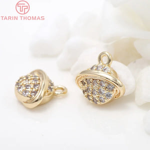 4PCS 8X10MM Hole 1.5MM 24K Brass Zircon Planet Charms DIY Jewelry Findings