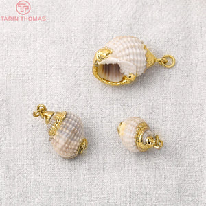 6PCS 13x20MM 24K Brass & Natural Conch Pendants for Jewelry Making