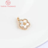 2PCS 11.5MM 24K Brass Zircon Flower Charms Pendants DIY Jewelry Findings