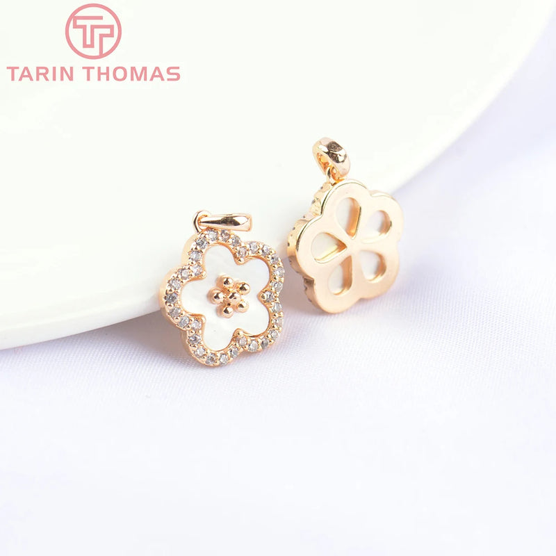 2PCS 11.5MM 24K Brass Zircon Flower Charms Pendants DIY Jewelry Findings