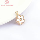 2PCS 11.5MM 24K Brass Zircon Flower Charms Pendants DIY Jewelry Findings