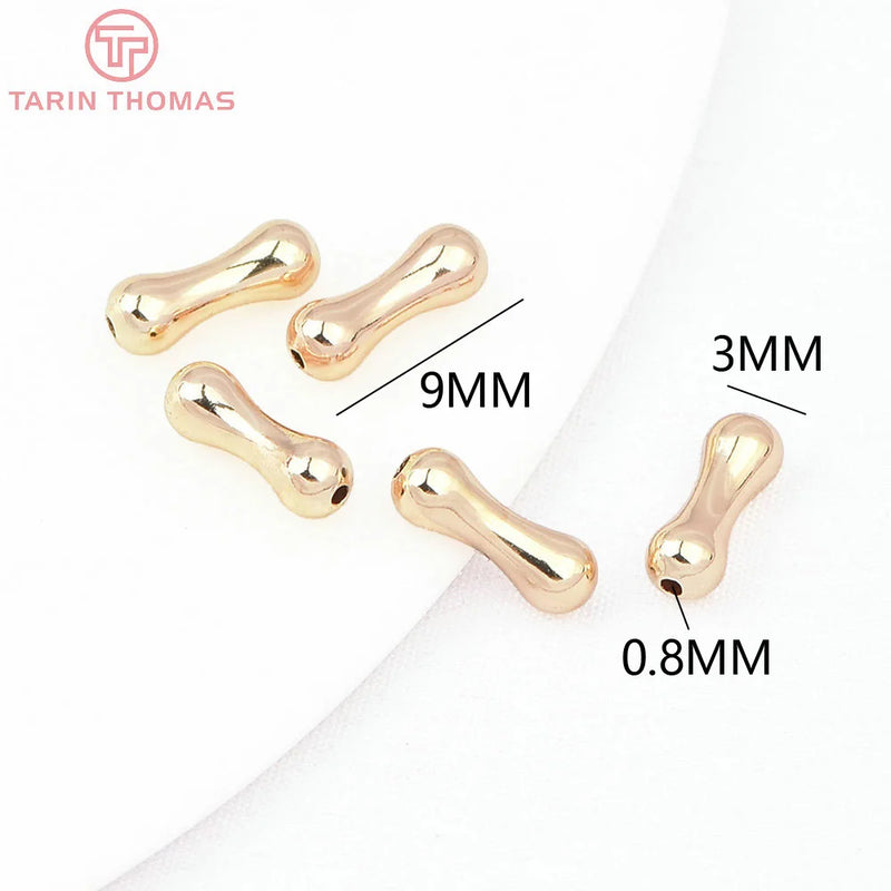 20PCS 3x9MM 24K Brass Bone Spacer Beads DIY Jewelry Accessories