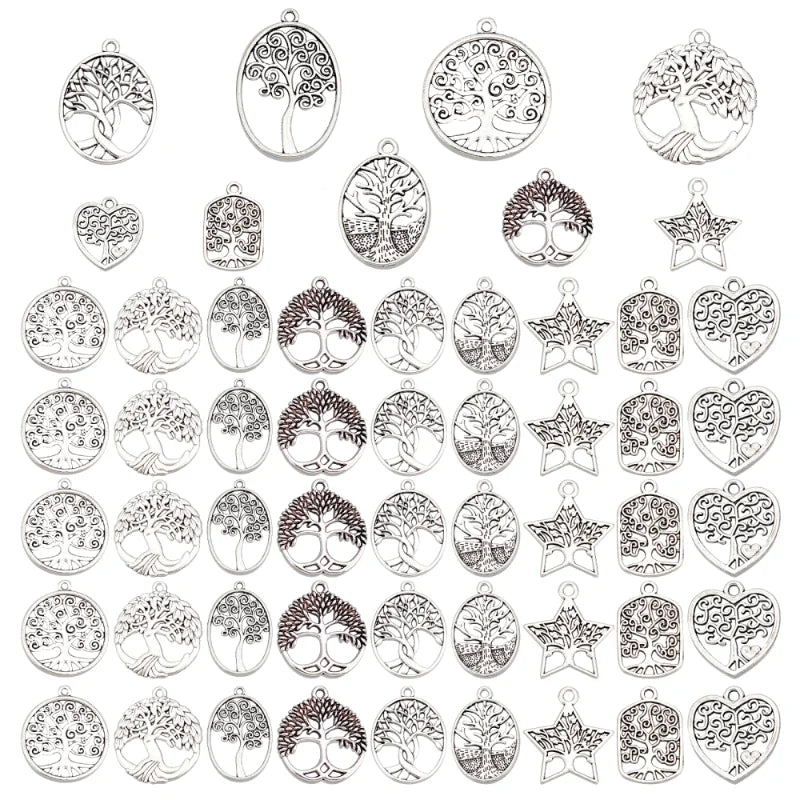54Pcs Tibetan Alloy Pendant Mixed Shape Charms for Jewelry Making