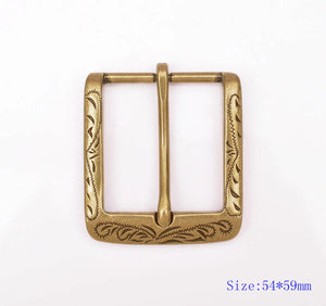 Retro Flower Carved Antique Brass Prong Pin Buckle Men Leather Belt Buckle