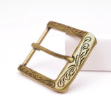 Retro Flower Carved Antique Brass Prong Pin Buckle Men Leather Belt Buckle